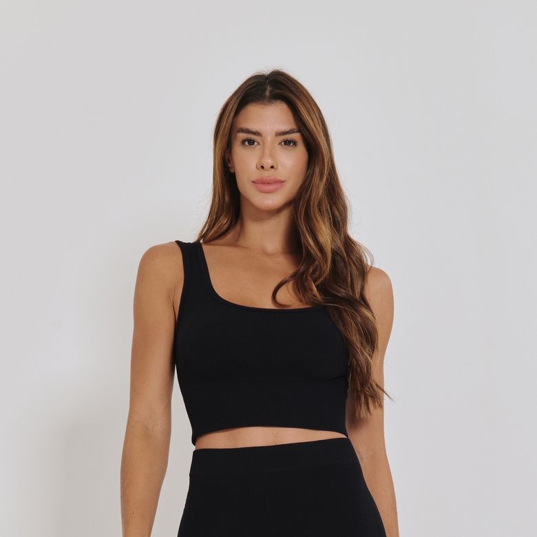 Top Fitness Sem Costura Preto Decote Quadrado TP1810