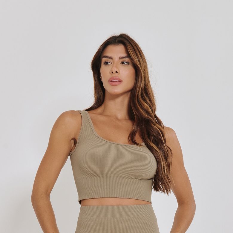 Top Fitness Sem Costura Bege Decote Quadrado TP1813