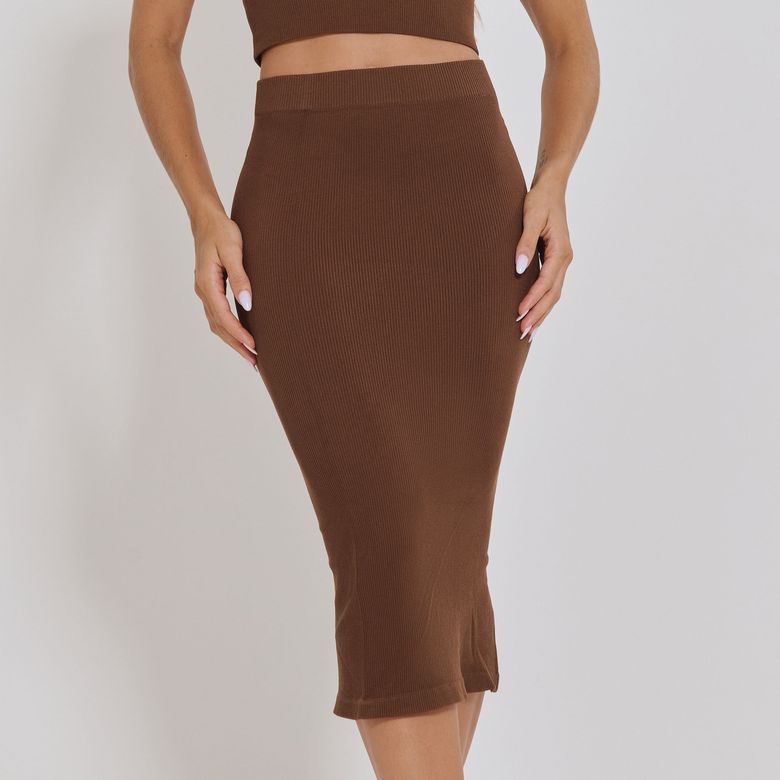 Saia Sem Costura com Fenda Marrom SS052