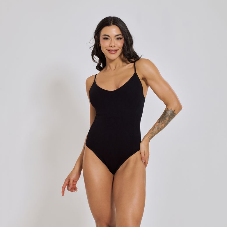 Body sem Costura Canelado Alça Fina Preto BY235