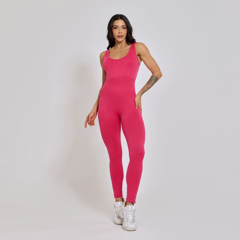 Macacão Fitness sem Costura Costas Cruzadas Pink MC385