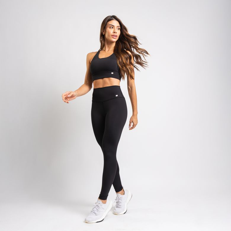 Legging Fitness Cós Largo Duplo Poliamida Premium Preta LG2365