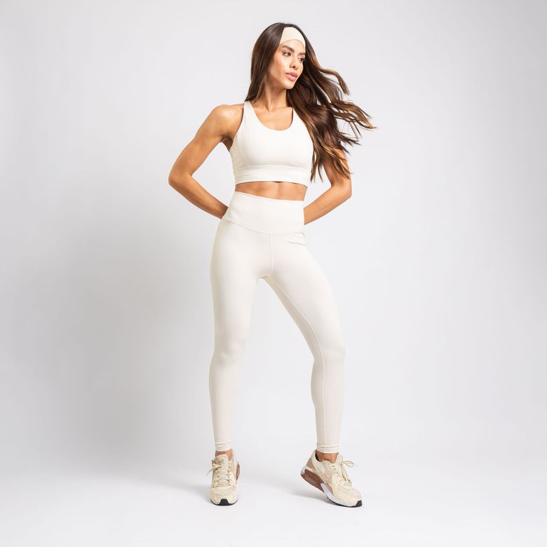 Legging Fitness Cós Largo Duplo Poliamida Premium Off White LG2366