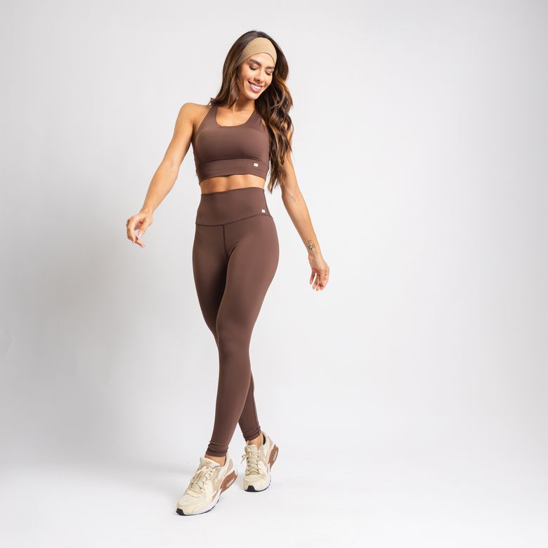 Legging Fitness Cós Largo Duplo Poliamida Premium Marrom LG2367