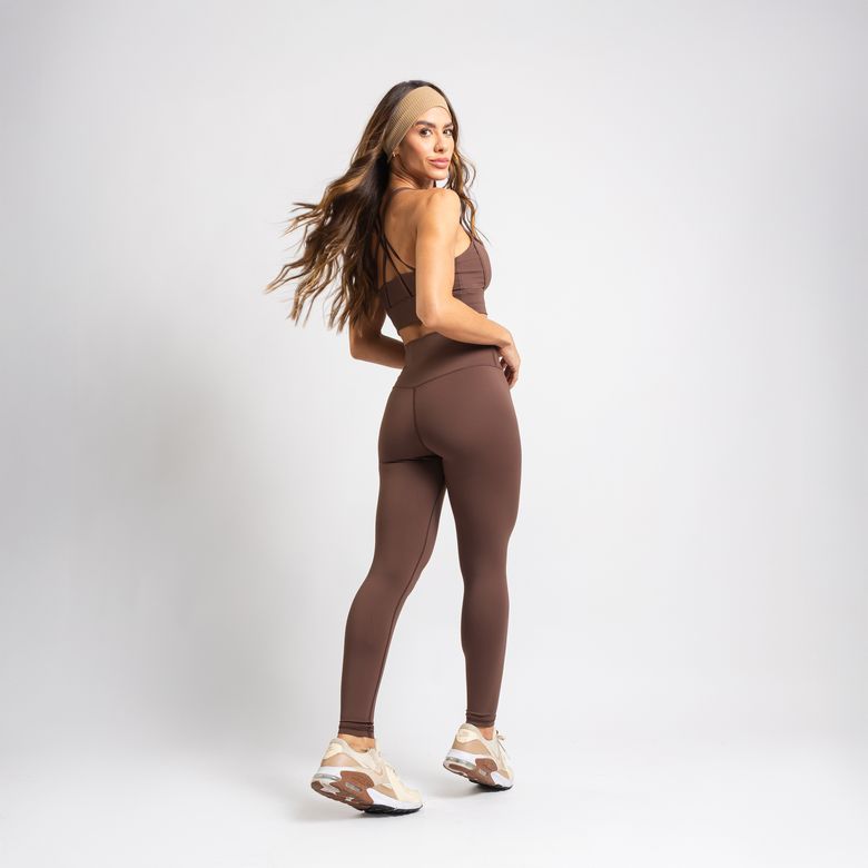 Legging Fitness Cós Largo Duplo Poliamida Premium Marrom LG2367