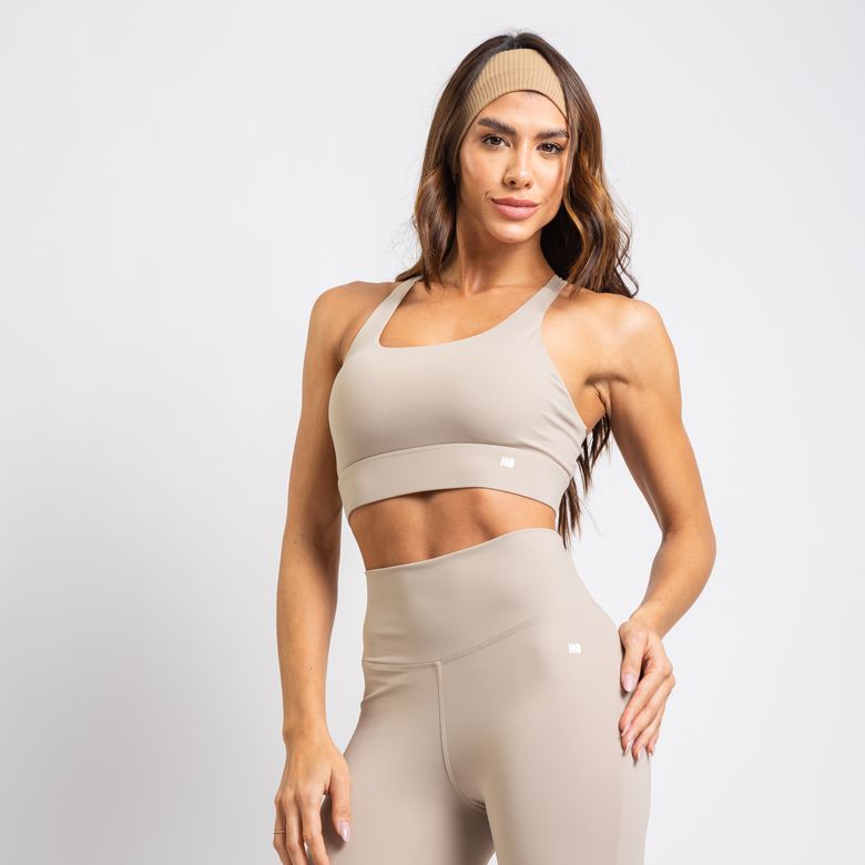 Top Fitness Poliamida Tecido Duplo Com Bojo Removível Fecho Triplo Lateral Larga Nude TP1825