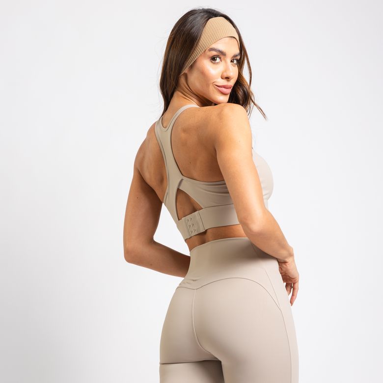 Top Fitness Poliamida Tecido Duplo Com Bojo Removível Fecho Triplo Lateral Larga Nude TP1825