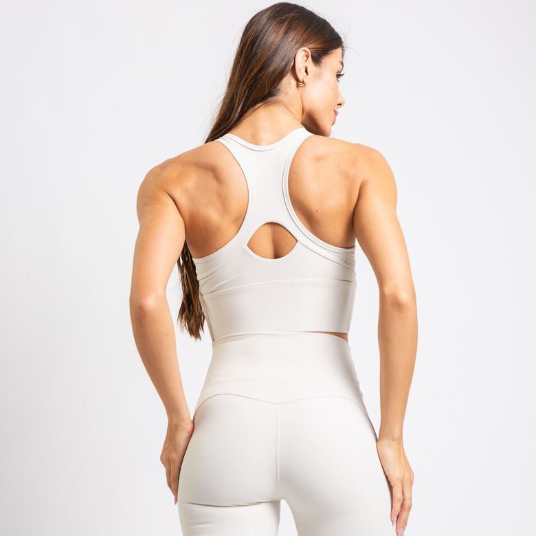 Top Cropped Fitness Cós Super Largo Reforçado Fecho Frontal Tratorado Bojo Embutido Off White TP1834