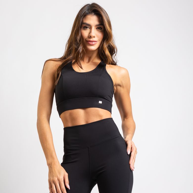 Top Fitness Nadador Reforçado Bojo Embutido E Poliamida Dupla Preto TP1835