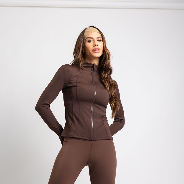 Jaqueta Fitness com Recorte Marrom CS109