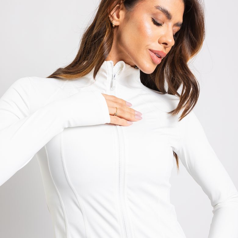 Jaqueta Fitness com Recorte Off White CS111