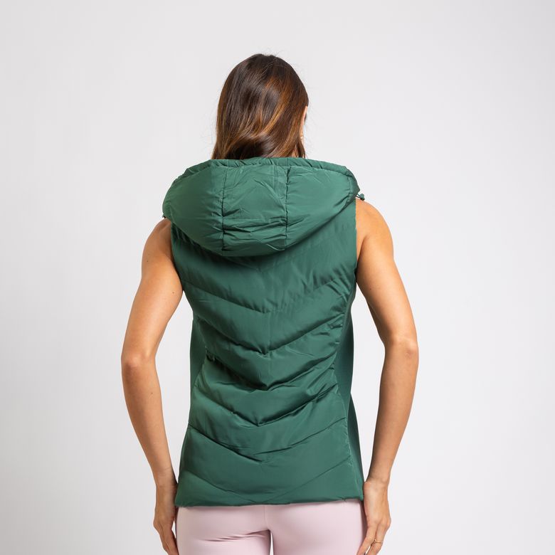 Colete Puffer Com Capuz Fixo Laterais em Tricot Elástico Verde CS117