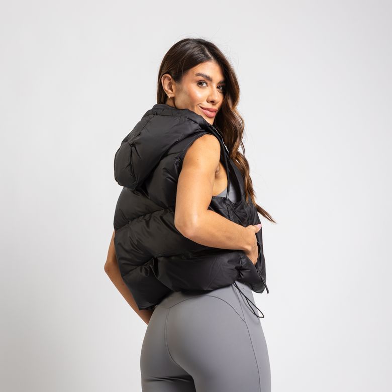 Colete Puffer Esportivo Bicolor Com Puxadores Premium Preto CS119