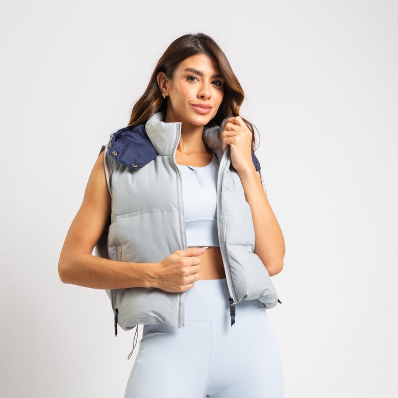 Colete Puffer Esportivo Bicolor Com Puxadores Premium Cinza Claro CS120