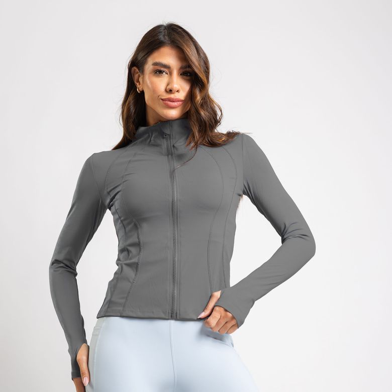 Jaqueta Fitness com Recorte Cinza CS114